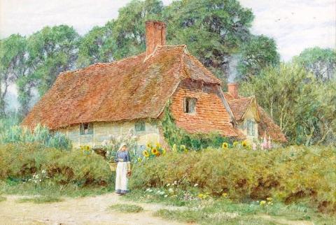 By_the_cottage_gate_watercolor_painting_by_Helen_Allingham