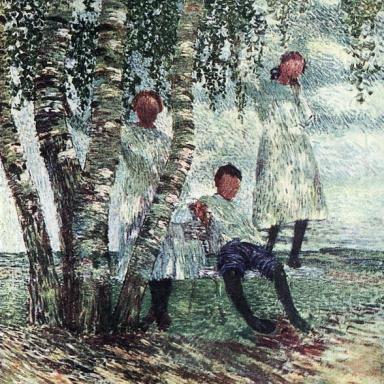 Под березами. Групповой портрет детей Мещериных (Не окончен) (1904)