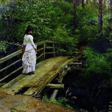 Летний пейзаж (В.А.Репина на мостике в Абрамцеве) (1879)