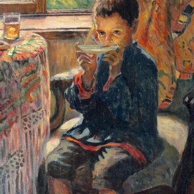 Портрет мальчика, пьющего чай